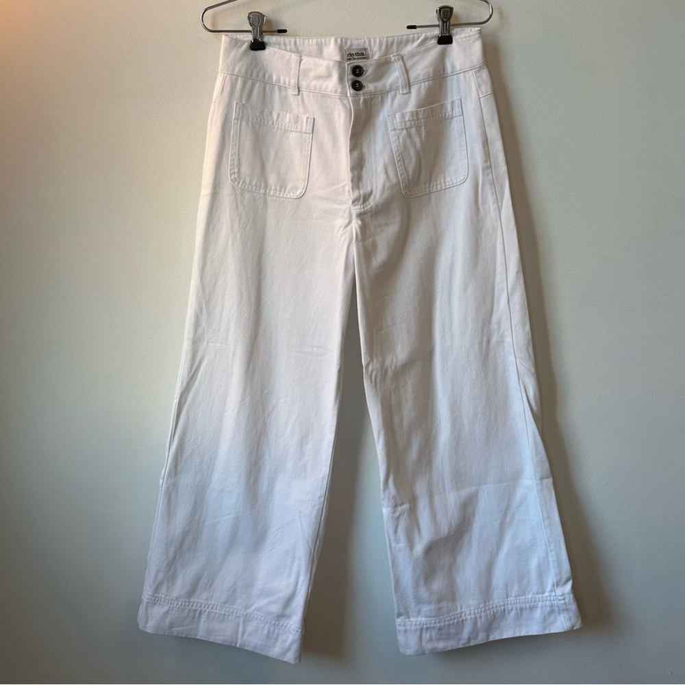 RHYTHM Wide Leg Cropped White Pants